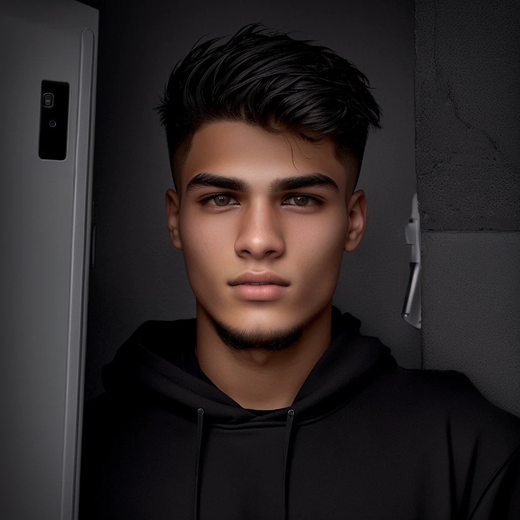 sharp man in black hoodie holding a cell phone, about 19 years old, 23 year old, very low quality image, profile pic, shabab alizadeh, profile photo 1024px, 22 years old, 18 years old, 21 years old, 24 years old