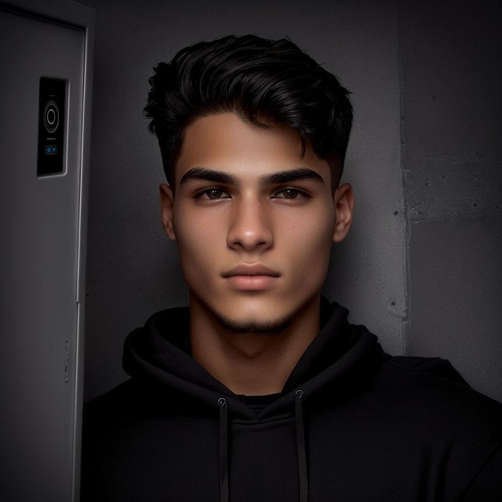 sharp man in black hoodie holding a cell phone, about 19 years old, 23 year old, very low quality image, profile pic, shabab alizadeh, profile photo 1024px, 22 years old, 18 years old, 21 years old, 24 years old