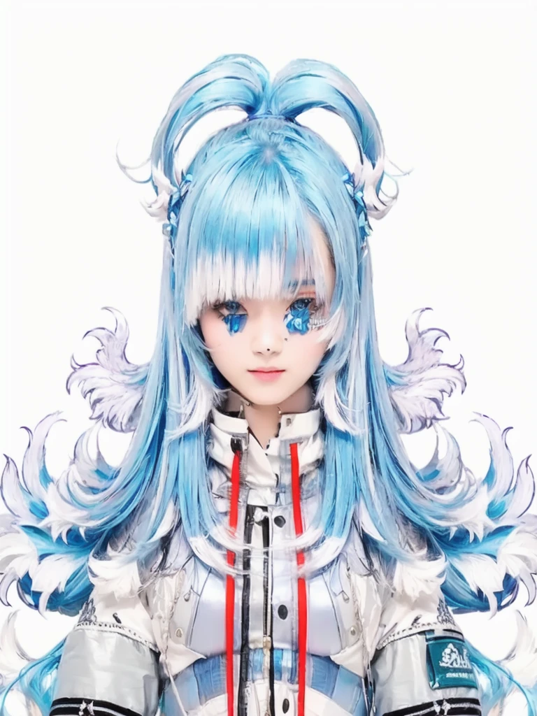 Create realistic image of Indonesia girl 25 years old with blue hair and blue eyes, very realistic and very detailed,