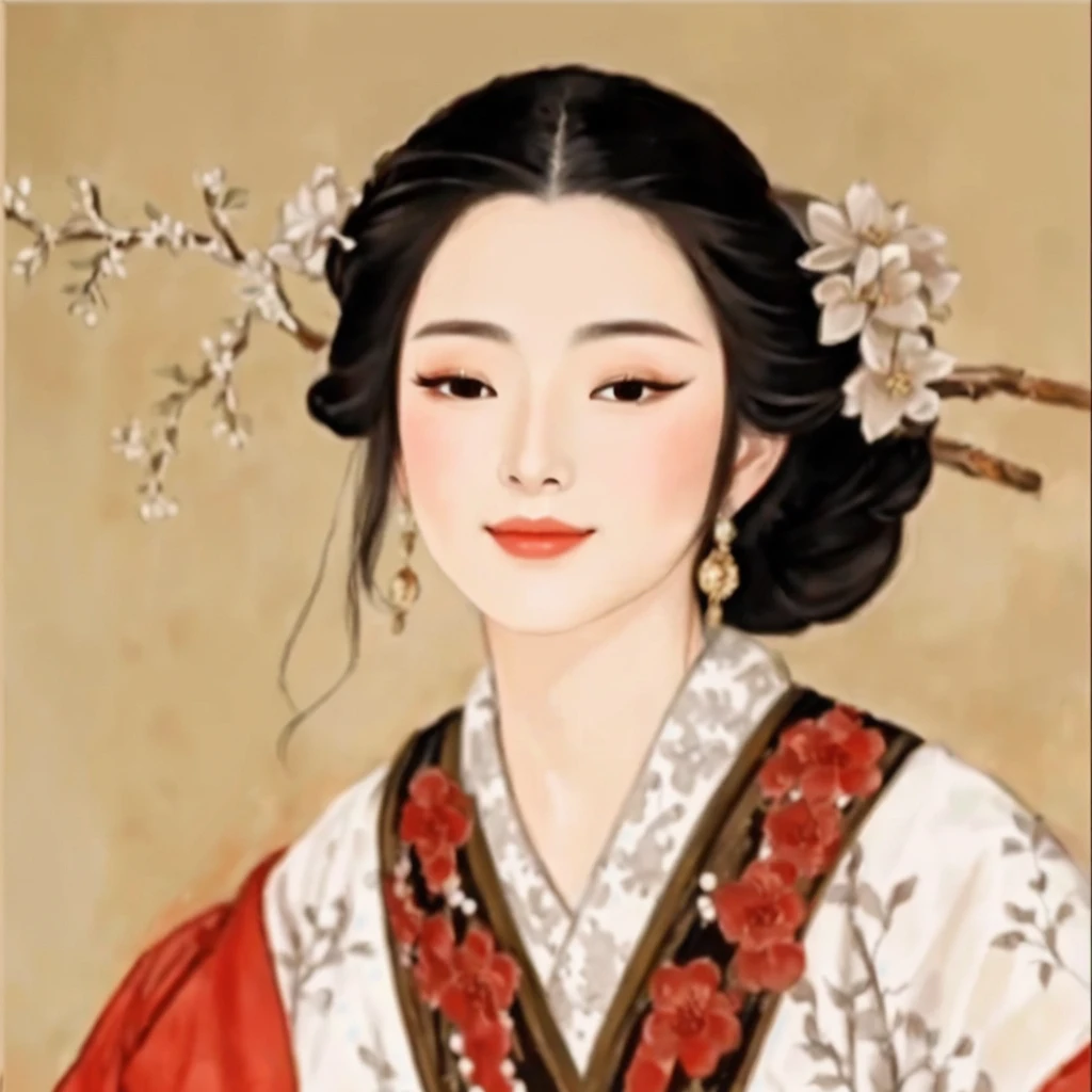 a close up of a woman with a flower in her hair, ancient chinese beauties, ancient chinese princess, Master piece, realistic, looking to the camera