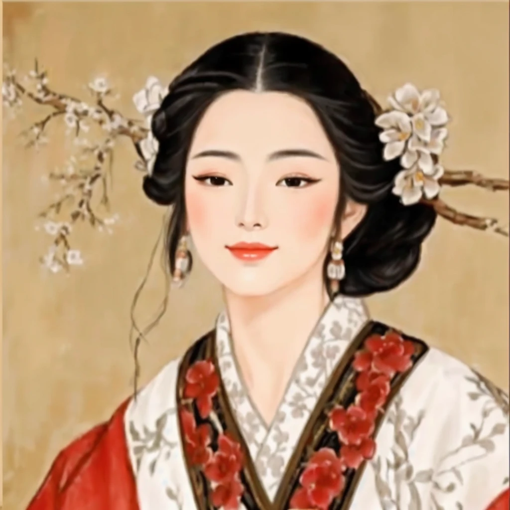 a close up of a woman with a flower in her hair, ancient chinese beauties, ancient chinese princess, Master piece, realistic, looking to the camera