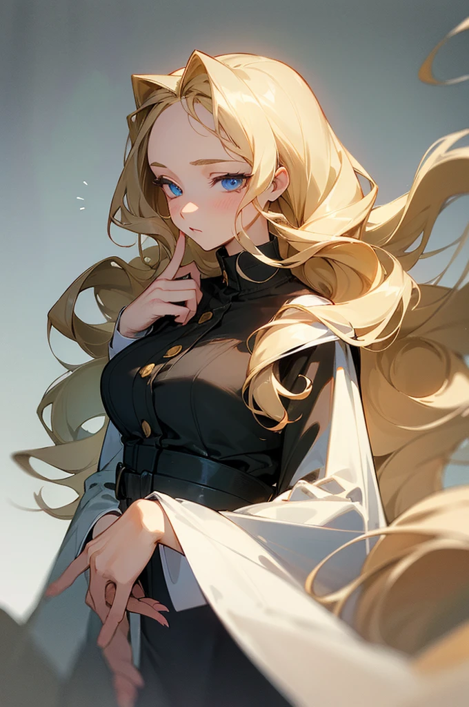 (masterpiece), best quality, expressive eyes, perfect face, blonde, femme, cold hearted, fem. soft colored clothing modern attire, mean, anime, mute, rotted personality, long wavy hair, adult, older woman, clean cut, idol, polished, very long and big hair, stunning,