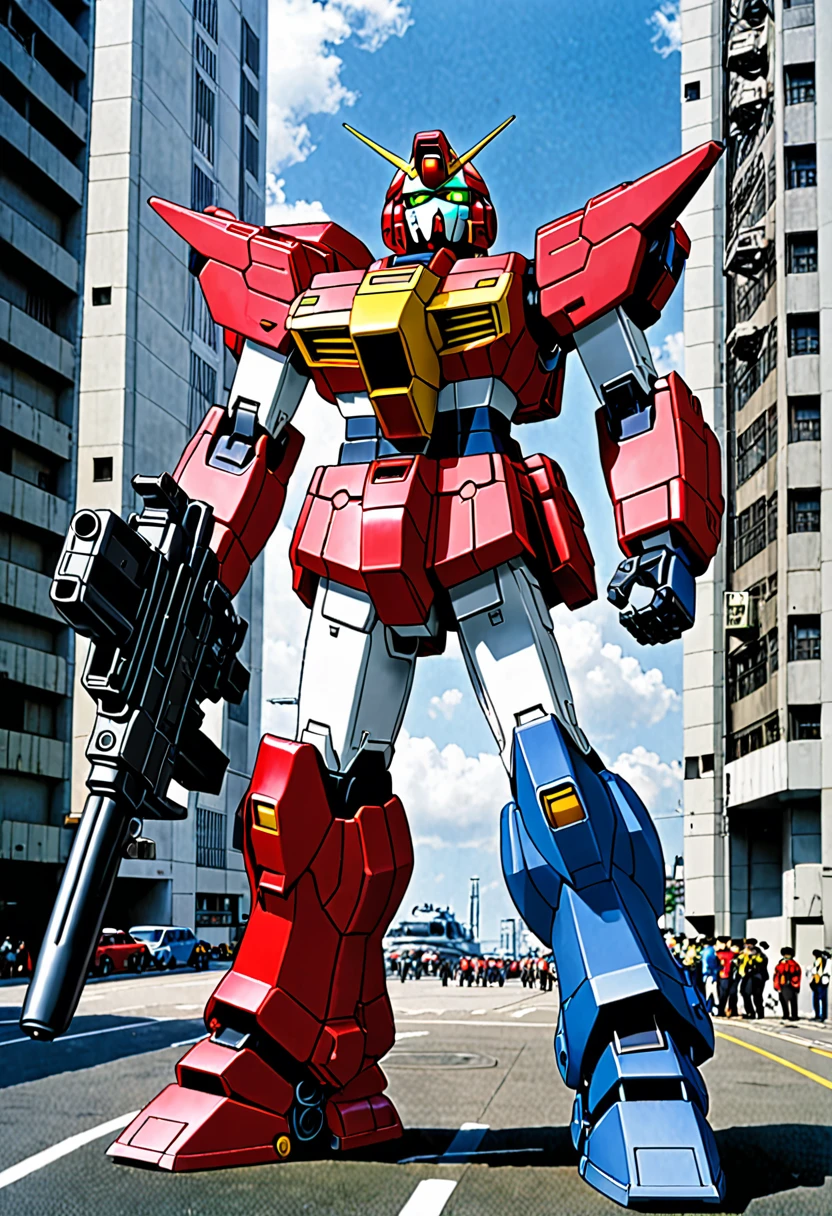 Seven-colored Gundam, Guncannon, and Gun Tank.