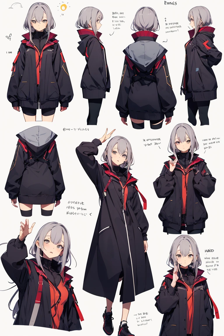 The girl ((leans)), ((side view:0.5)) anime girl, Gesture, character design