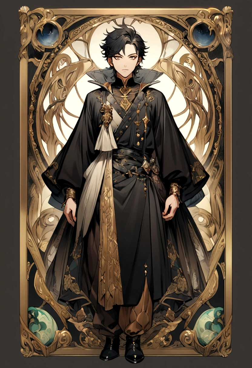 a boy, blackhair, Character portrait, Fashionable clothes, Fantasy,whole body, Simple clothes