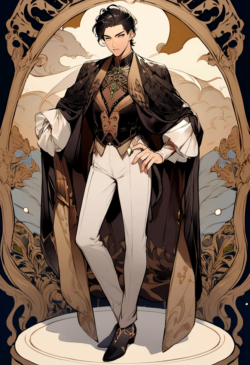 a boy, blackhair, Character portrait, Fashionable clothes, Fantasy,whole body, Simple clothes