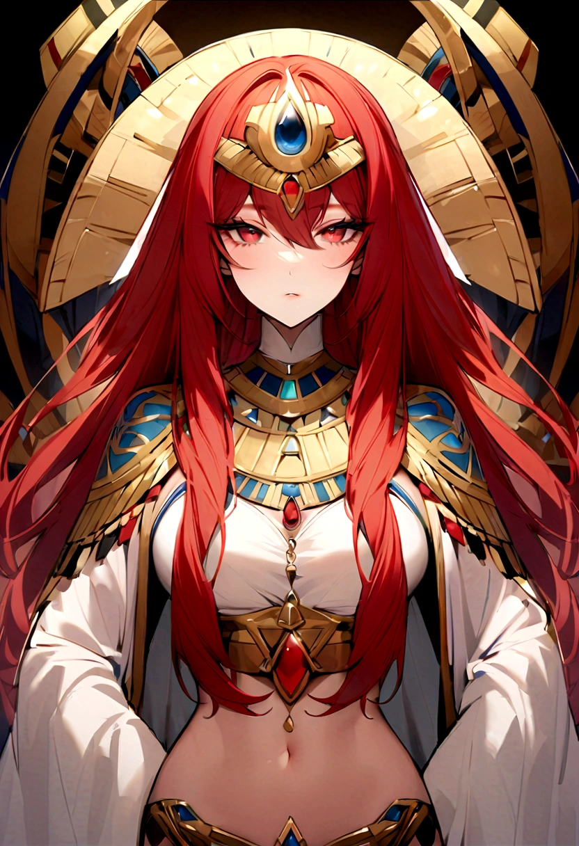 Highest quality、woman、Egyptian mythology、Red hair、Red eyes、Long Hair、Delicate eyes、sexy:1.5、cool