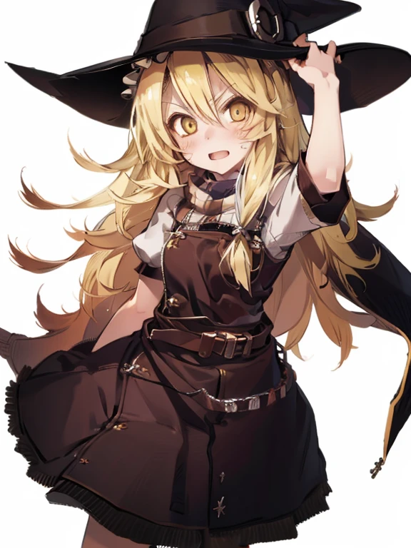 Masterpiece、High Quality、Marisa Kirisame、Blonde、Witch Hat、Yellow Eyes、blush、Open your mouth、White background