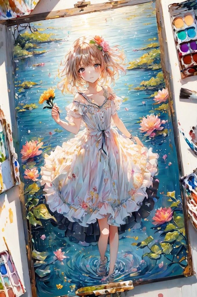 painting of a girl in a dress holding a flower in her hand, beautiful anime artwork, beautiful anime art, splash art anime ****, detailed painting 4 k, anime painting, detailed anime art, detailed anime artwork, beautiful anime art style, anime art wallpaper 4 k, anime art wallpaper 4k, beautiful character painting, **** in dress, clean detailed anime art