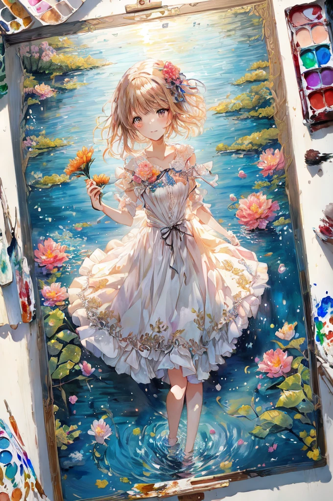 painting of a girl in a dress holding a flower in her hand, beautiful anime artwork, beautiful anime art, splash art anime ****, detailed painting 4 k, anime painting, detailed anime art, detailed anime artwork, beautiful anime art style, anime art wallpaper 4 k, anime art wallpaper 4k, beautiful character painting, **** in dress, clean detailed anime art