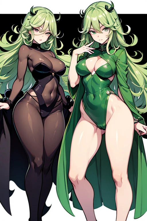 Tatsumaki is a 28 year old woman., Despite his youthful appearance, He has an energetic and slender body. His figure is quite small, with a thin body on top, but slightly thicker at the bottom. He has a flat chest, wide hips and big thighs, which gives it a very feminine appearance. Her hair is emerald and her eyes are also the same tone.. when he gets angry, her hair starts to shine brightly. She usually wears a tight black dress that highlights her curves and shows off her long legs.. Her legs are one of her most notable features., since they are long and elegant. In general, Tatsumaki has a powerful and attractive appearance that reflects his dominant personality..