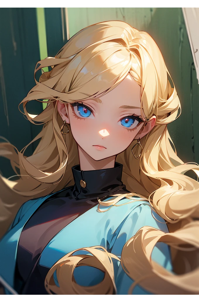 (masterpiece), best quality, expressive eyes, perfect face, blonde, femme, cold hearted, fem. soft colored clothing modern attire, mean, anime, mute, rotted personality, long wavy hair, adult, older woman, clean cut, idol, polished, very long and big hair, stunning,