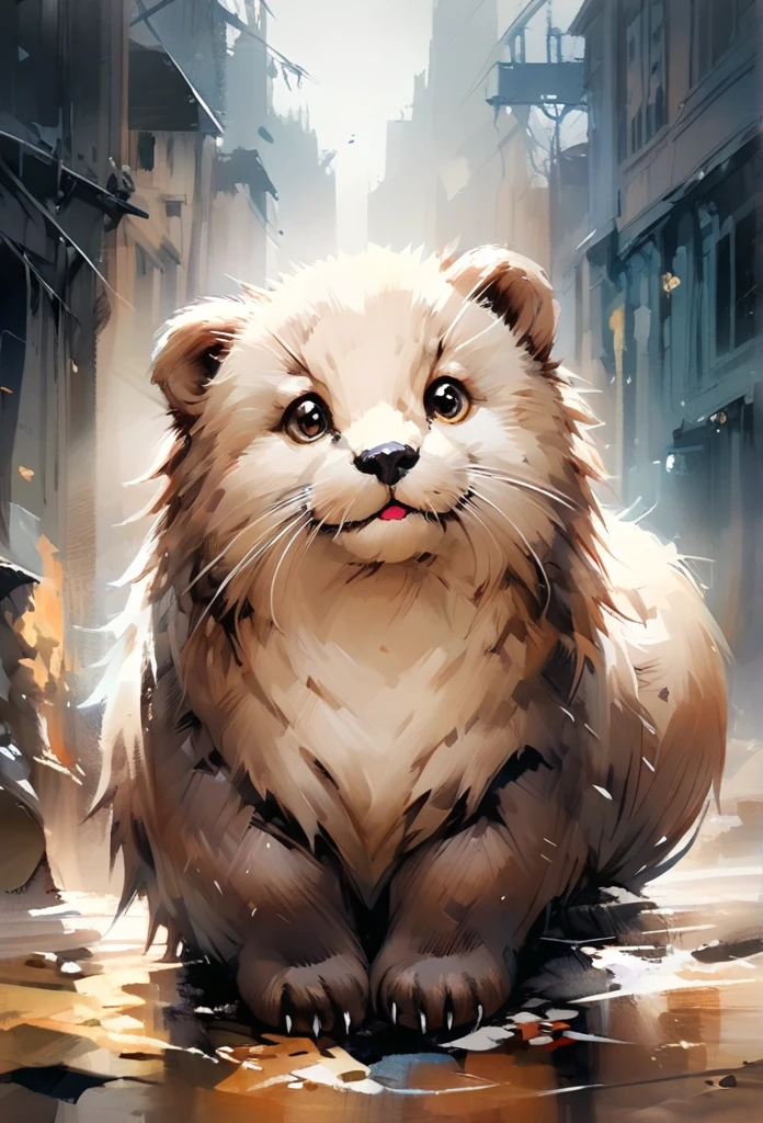 a painting of an otter with its mouth open, popular on art station, laughter and screaming face, the artist has used bright, by Peter Rockwell, digital photo, exaggerated expression, close to the camera, cheerful, whiskers, smiling at the viewer, by Suzy Rice, watercolor, oil and watercolor painting
