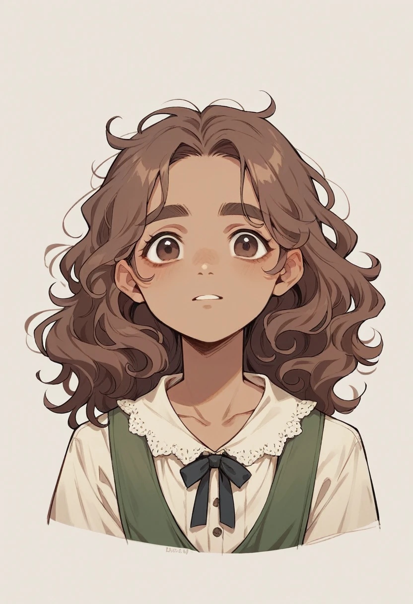 Make me a blythe doll that has black and wavy hair, with straight fringe a few centimeters above the eyebrows, dark brown eyes, straight and thin eyebrows