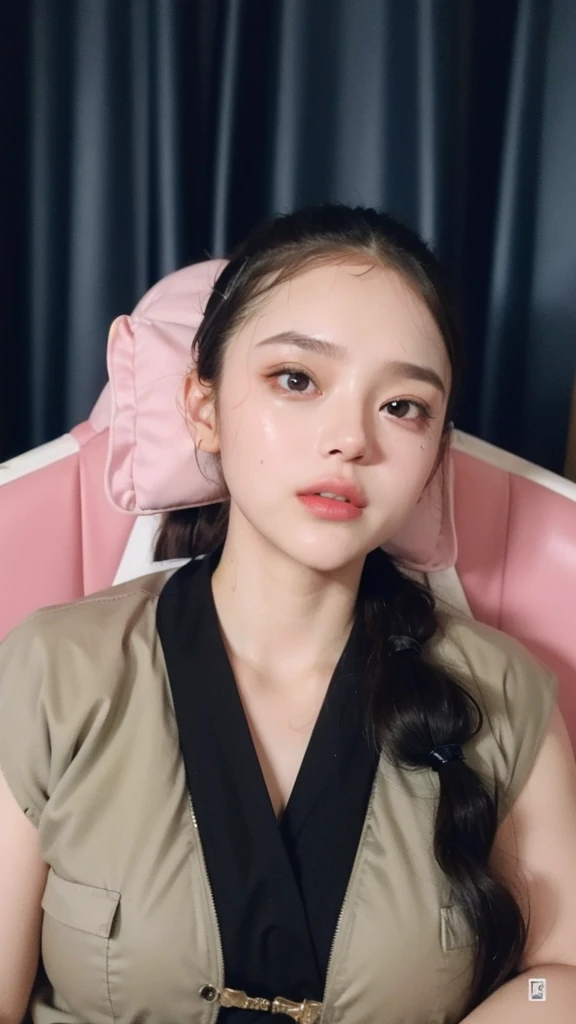 best quality, (masterpiece:1.4), (photorealistic:1.4), detailed eyes, detailed face, detailed hair, 1girl, full body, (sweaty:1.4), white skin, brown eyes, brown high ponytail hair, pink lips, car racer outfit, at car racing arena, sunny weather, (medium breast:1.1), clear sunglasses, raised eyebrows, detailed background, detailed around, Social realism, hairpods, backlighting, seating chart, sideways, Canon, 135mm, award winning, 8k