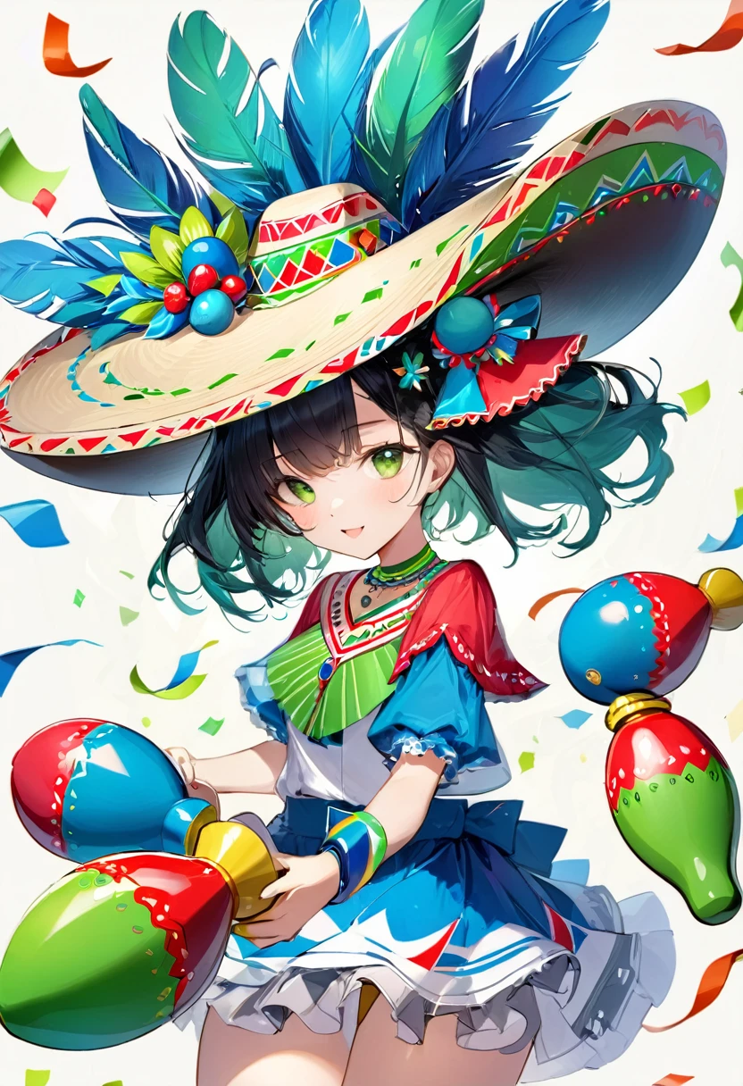 maracas and sombrero that are blue and green, very festive