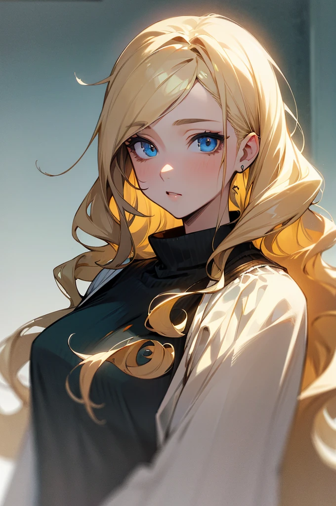 (masterpiece), best quality, expressive eyes, perfect face, blonde, femme, cold hearted, fem. soft colored clothing modern attire, mean, anime, mute, rotted personality, long wavy hair, adult, older woman, clean cut, idol, polished, very long and big hair, stunning, hair away from face
