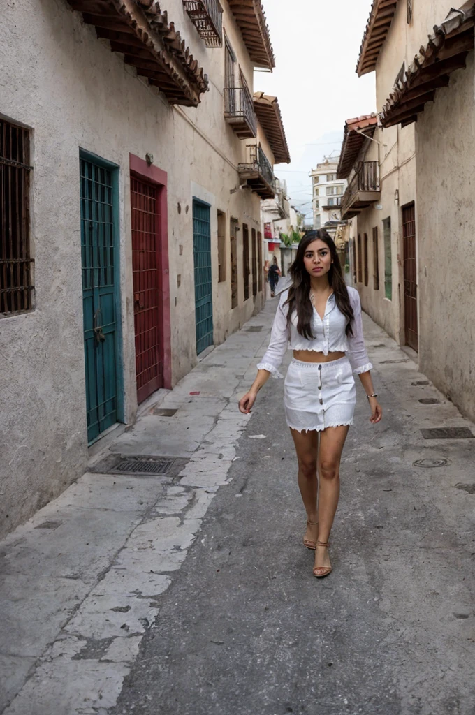 Pretty brunette woman , walking through the streets of Monterrey Mexico 