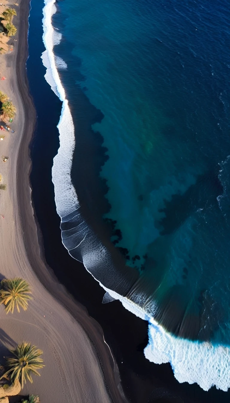 Top view,Black sand beach,Red sea