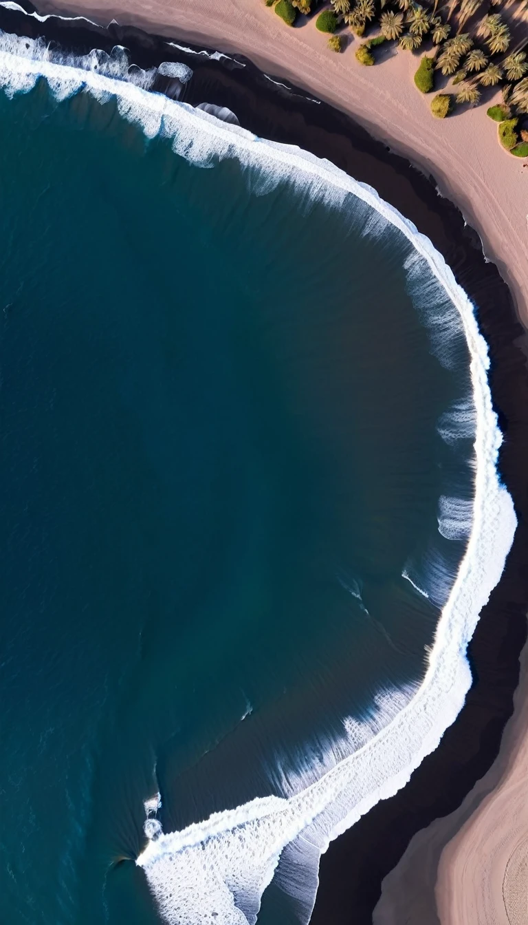 Top view,Black sand beach,Red sea