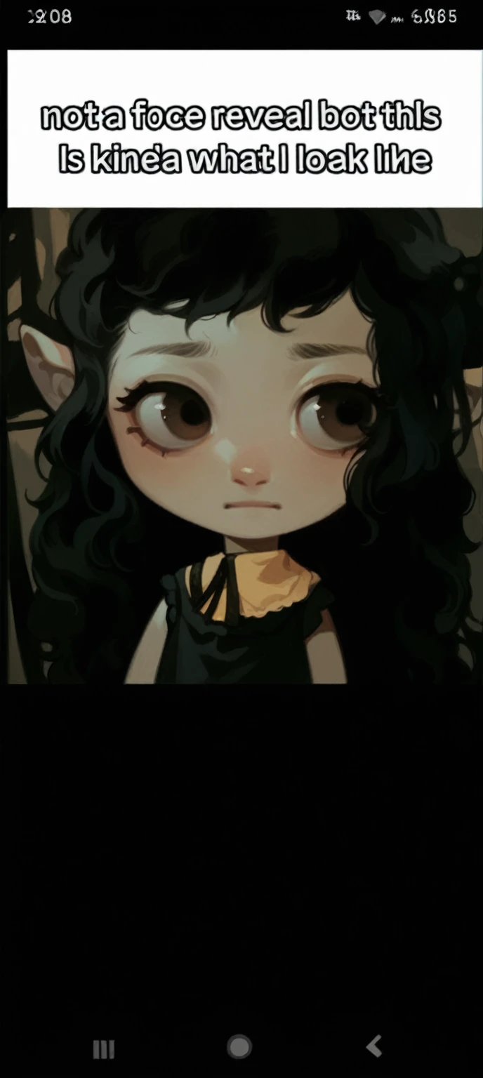 Make me a blythe doll that has black and wavy hair, with straight fringe a few centimeters above the eyebrows, dark brown eyes, straight and thin eyebrows 