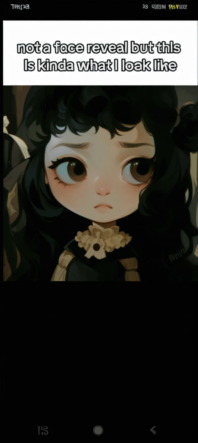 Make me a blythe doll that has black and wavy hair, with straight fringe a few centimeters above the eyebrows, dark brown eyes, straight and thin eyebrows