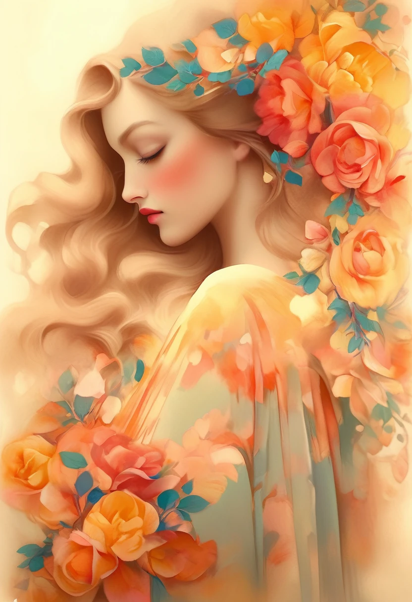 Painting of a beautiful woman in profile with long hair and flowers in her hands, Beautiful digital illustrations, Beautiful artwork illustration, Amazing digital illustrations, Beautiful digital artwork, anna dittmanにインスピレーションを受けて, Amazing digital art, Exquisite digital illustrations, anna dittman&#39;style, Beautiful digital art, beautiful Amazing digital art, very Beautiful digital art, Beautiful Fantasy Art Portraits Unreal Engine