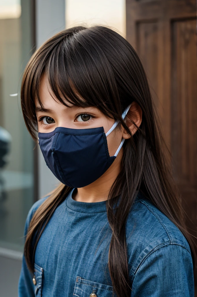A boy with mask and long hair