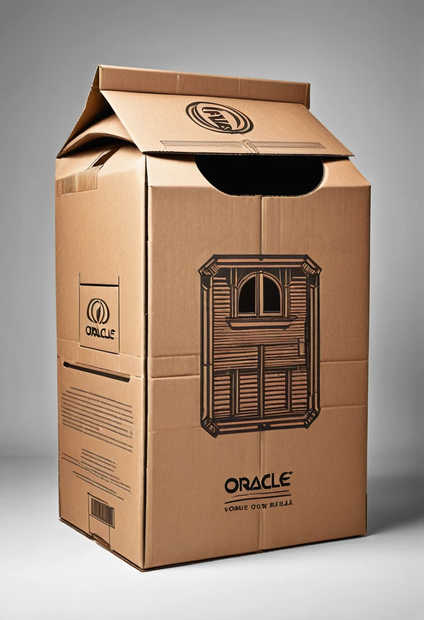 A cardboard design for an assembled home，Carton flat，Literary style，The logo name is oracle，Lay the carton flat，Industrial style，detail，high quality，