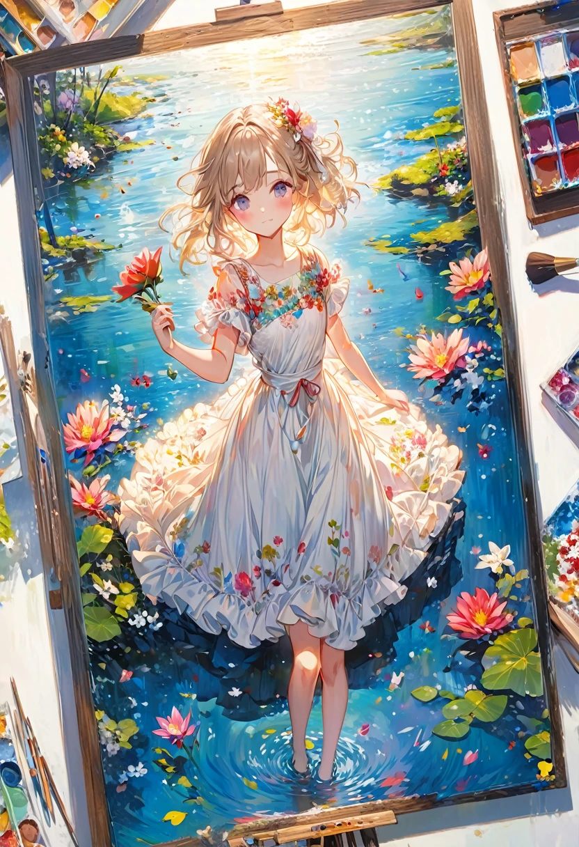 painting of a girl in a dress holding a flower in her hand, beautiful anime artwork, beautiful anime art, splash art anime , detailed painting 4 k, anime painting, detailed anime art, detailed anime artwork, beautiful anime art style, anime art wallpaper 4 k, anime art wallpaper 4k, beautiful character painting, lolidress, clean detailed anime art