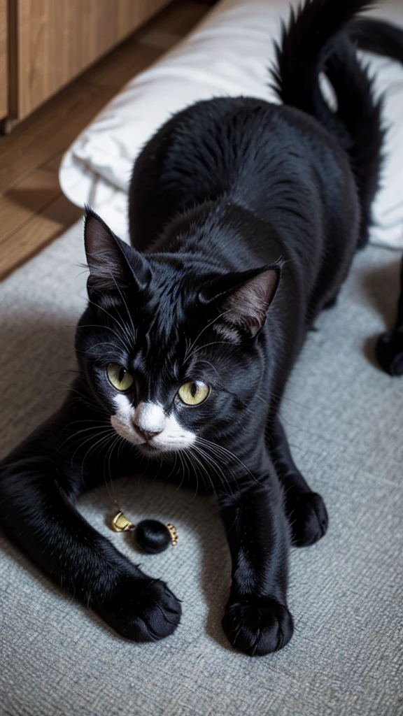 A black cutie cat, playing