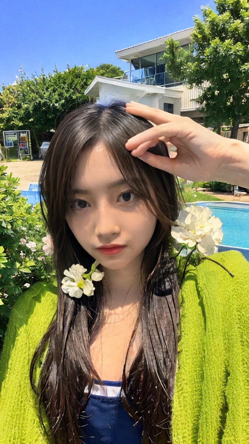 (masterpiece), (Highest quality), (Very detailed),(Disheveled Hair),(shape), (One Girl), (bikini), Are standing, Fashion Model, View your viewers, (interview), (Beach),Beautiful details, Delicate and beautiful face, floating,(High chroma),(Colorful splashes),Colorful bubbles,(The Shining), Focus on the face, Hair Ring, Floating Flowers, Floating Hair, (The Shining), Best lighting, Best Shadow,