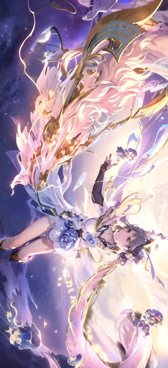 masterpiece, best quality, hatsune miku, white gown, angel, angel wings, golden halo, dark background, upper body, (closed mouth:1.2), looking at viewer, arms behind back, blue theme, stars, starry night