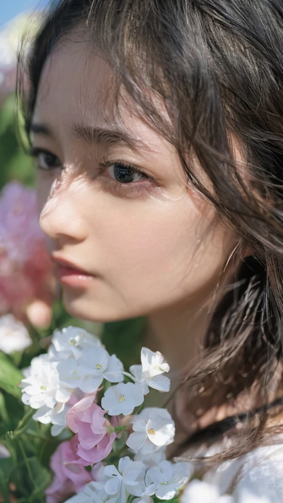 (((Ultra-high resolution、Close-up、Cute Japanese Woman)))、Long, straight black hair frames her face、So that every single hair is clearly visible、Depicts subtle color changes depending on the amount of light hitting the subject、The skin is white and smooth、Has a natural glow、Fine skin texture、Representing the fine details of pores、amountや頬に薄い赤みがある部分を詳細に、The eyes are almond-shaped and dark brown.、Fine details of the iris、Depicts color gradations and patterns、Long, natural-looking eyelashes, each and every one visible、Well-groomed eyebrows、indivual々The hair is clearly visible、Light reflects off into the eyes、Create small highlights、noseは繊細で、nose孔の細かいディテールがある、Lips are plump and naturally pink、Depicts the fine lines and soft curves of the lips、Shiny、Accentuate the shape、Detailed depiction of lip texture、Particular attention to the depiction of light and shadow、Soft natural light gently illuminates the face from the front、amount、nose、Creates a subtle glow on the cheeks、Shadows are cast softly along the contours of the face、cheekbone、Jaw Curve、noseの側面を強調、The gloss of her lips reflects the light faintly.、Emphasizes plump texture、The shadow of the hair adds depth and dimension.、indivual々The hair shines in the light、The background is simple and blurred.、Focus on the face、In the highest quality、Representing the utmost detail