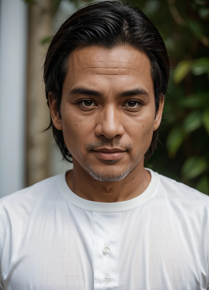 Enhance, Indonesia man, 50 years age, perfect hair, natural skintone, 8k, ultra realistic, super high quality, perfect white shirt, perfect photograpy, take by nikon camera, consistent character 