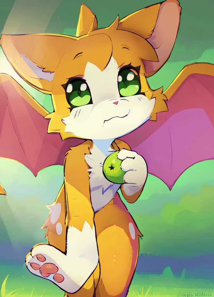 art by dagasi, uploaded on e621, ((by Makoto Shinkai, by Jessie Willcox Smith, by Castitas, by Hyilpi, by Supplesee, by Dagasi)), (kemono:1.4), (((fidget (elysian tail)))), solo, green eyes, membranous wings, female, tuft, looking at viewer, (fluffy fur, 3 toes),   BREAK, ((detailed background:1.5, depth of field, half body shadow, sunlight, ambient light on the body)), (intricate:0.7), (high detail:1.3), (soft focus:1.15),  (masterpiece, best quality, 4k, 2k, shaded, absurd res), eating a berry