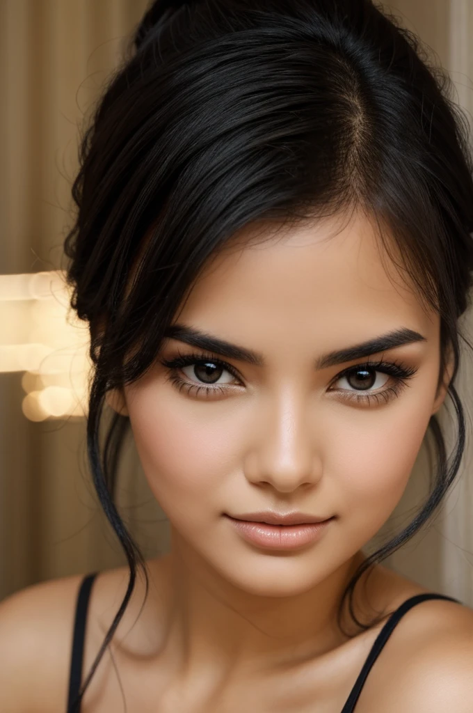 Beautiful woman with black hair and brown eyes