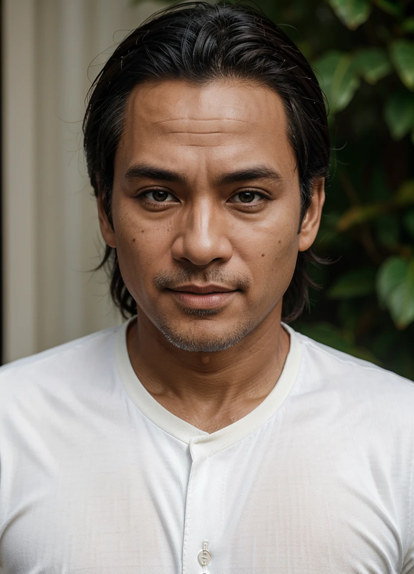 Enhance, Indonesia man, 50 years age, perfect hair, natural skintone, 8k, ultra realistic, super high quality, perfect white shirt, perfect photograpy, take by nikon camera, consistent character