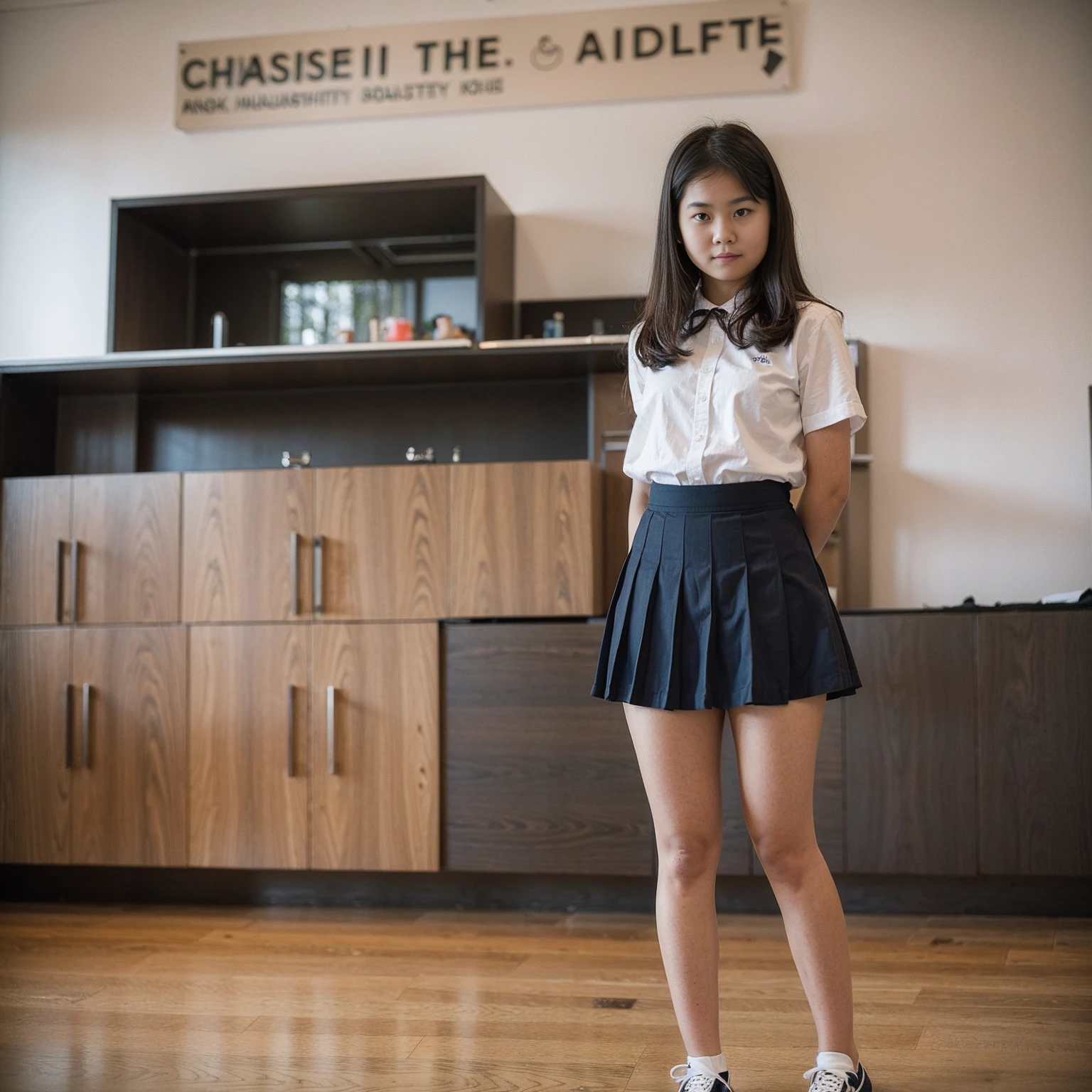 (masterpiece, best quality:1.2), 3 schoolgirls, 13 years old, very beautiful, posing for a photo at school, with their skirts above the knee, very sexy.