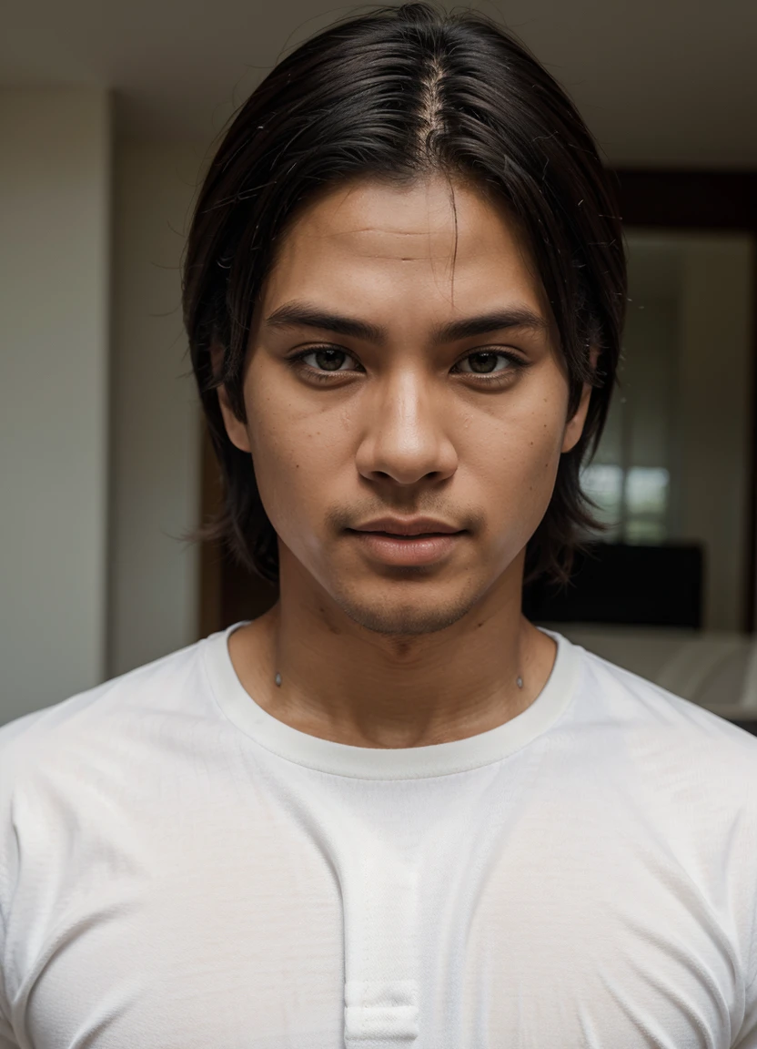 Enhance, Indonesia man, perfect hair, natural skintone, 8k, ultra realistic, super high quality, white shirt, perfect photograpy, take by nikon camera, consistent character