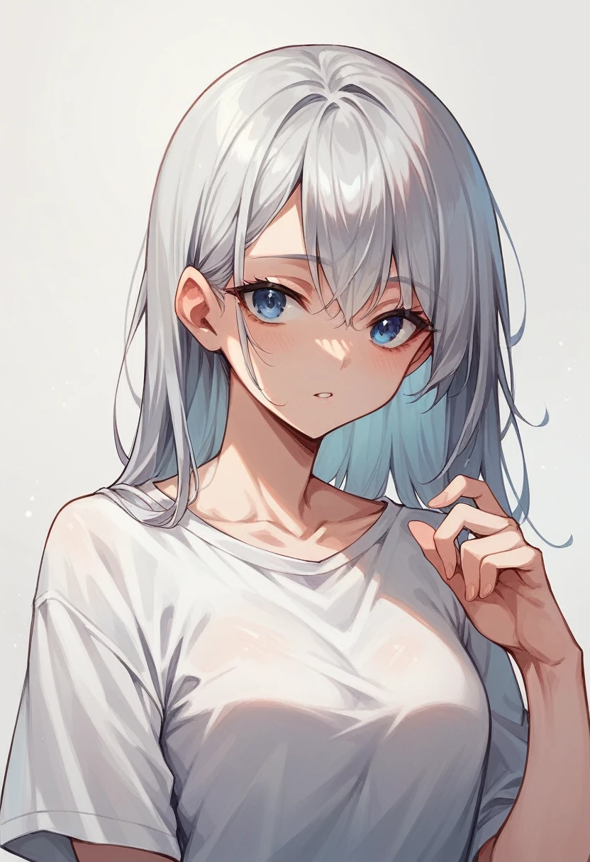 Japanese girl thinyshirt blue eyes Long silver hair