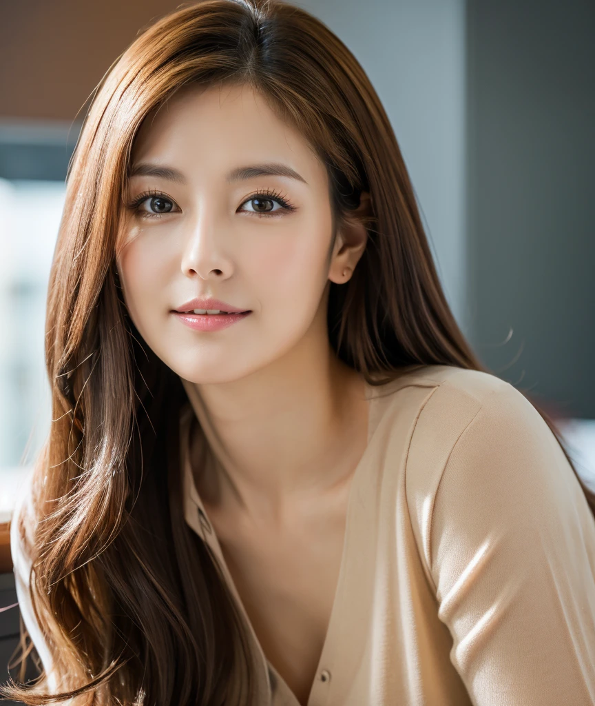 Mature Young,Cool office casual，Erotic style,very cute,whole body,Beautiful and soft skin、Perfect Face、Perfect Face,Gorgeous long brown hair,8K resolution,Ultra-realistic,Very detailed,high quality,Fashionable erotic beautiful immature woman ,(Look at the viewers)
