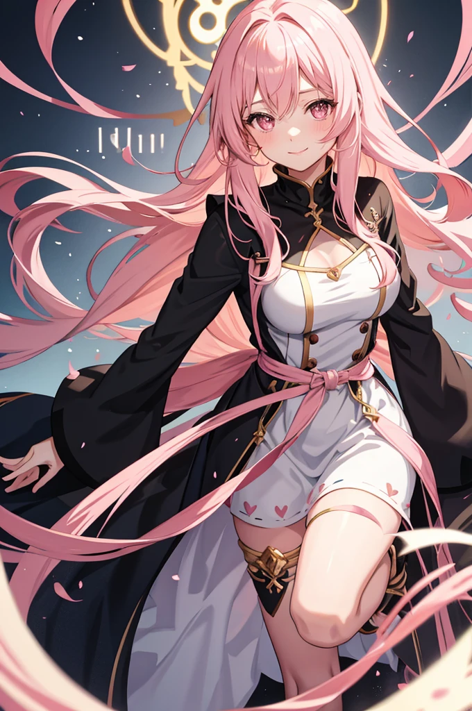 solo, 1girl, mature anime female, light pink hair, long hair, dark pink eyes, subtle blush, love goddess, sundress, innocent smile