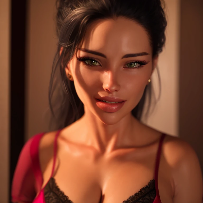 (masterpiece,best quality:1.2),(8k,high resolution),(sexy mother,solo,full body,wearing a sexy rose lingerie,happy laughing,beautiful detailed eyes,beautiful detailed lips,extremely detailed face,longeyelashes,hyper realistic,cinematic lighting,vibrant colors,dramatic shadows,photorealistic,soft focus,detailed fabric textures,intricate lace details,elegant pose,alluring expression,warm lighting,volumetric lighting,depth of field,high contrast)