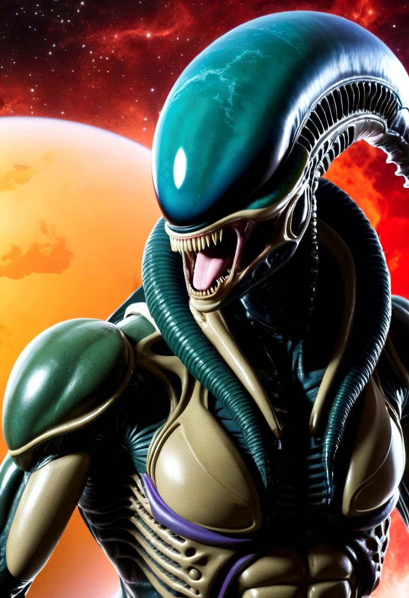 (((Extreme close-up Xenomorph Alien the eighth passenger fused with (((He didn&#39;t come))) universe Dragon Ball Z front images Color Splash)))