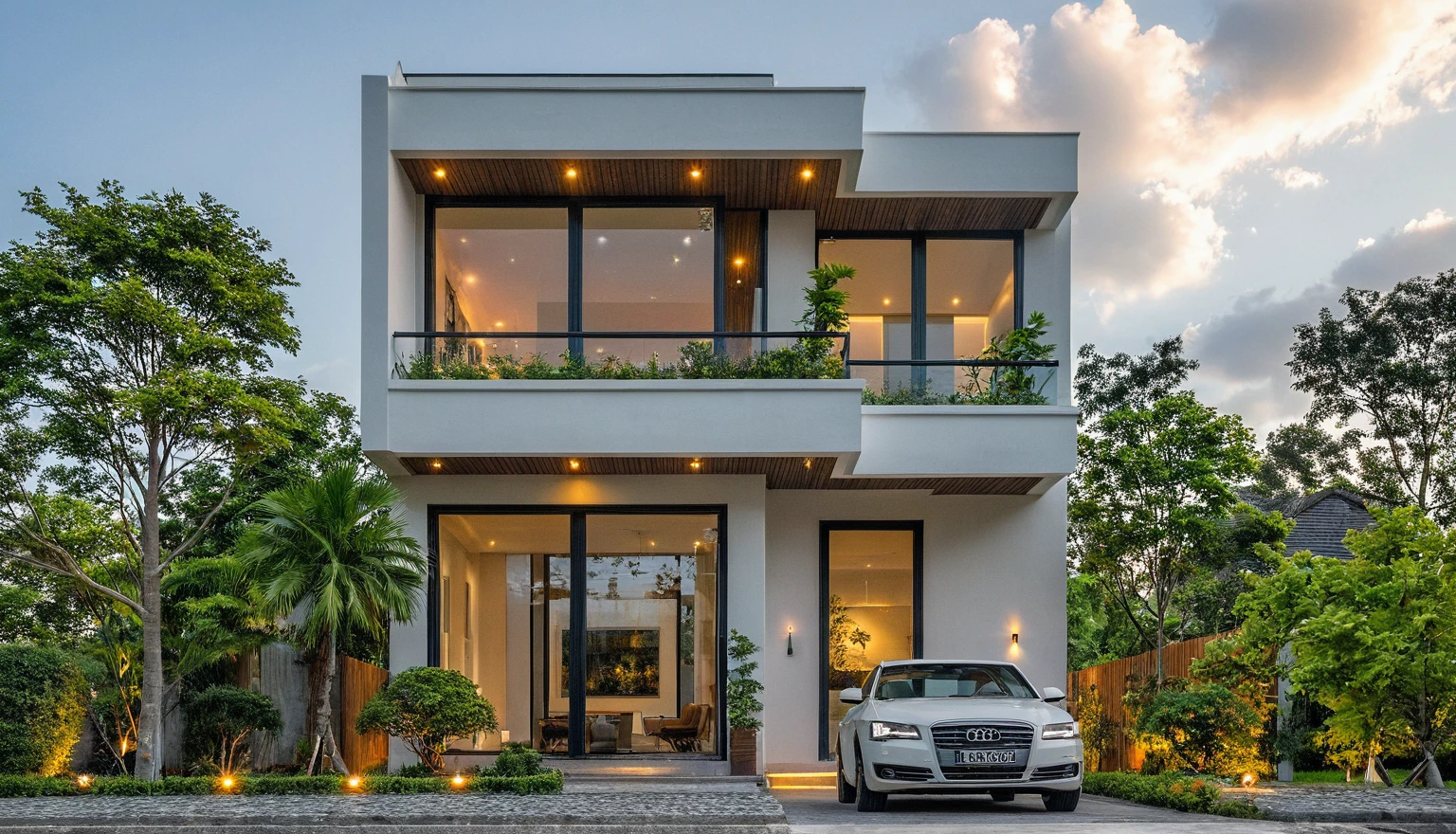 Masterpiece, high quality, best quality, authentic, super detail, outdoors, onestoreyvillaXL, aiaigroup, house style modern on the street ,stairs, white wall ,road,pavement, grass, trees, sky, cloud, (daylight:1.1)
