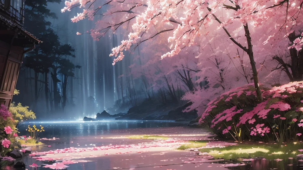 32k, Masterpiece, Highest quality, One girl, Brown Hair, Detailed eyes, flower,Freesia, Pink and navy style,A dreamy, romantic piece,Pale yellow, Mysterious Leaves,A playful arrangement,Fantasy,High Contrast,Ink strokes,explosion,Exposure, Impression of pink and navy tones,Abstract,((Watercolours by John Berkey and Jeremy Mann )) Brush strokes,Negative Space, Tyndall effect,
