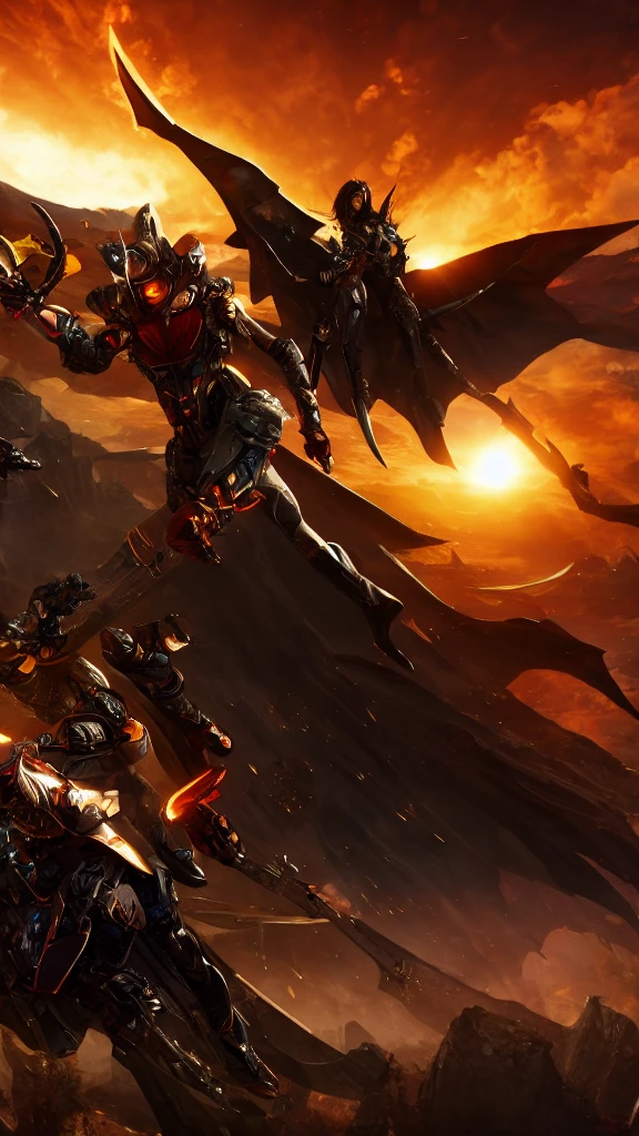 Leviatan and demon woman cyborg flying in a virtual dream of sin for the humanity fallen,The Earth's appearance slightly visible in the light of sunrise,The only light is the sunrise,(highest quality:1.4),(ultra detailed:1.5),High resolution,extremely detailed,unity 8k wallpaper