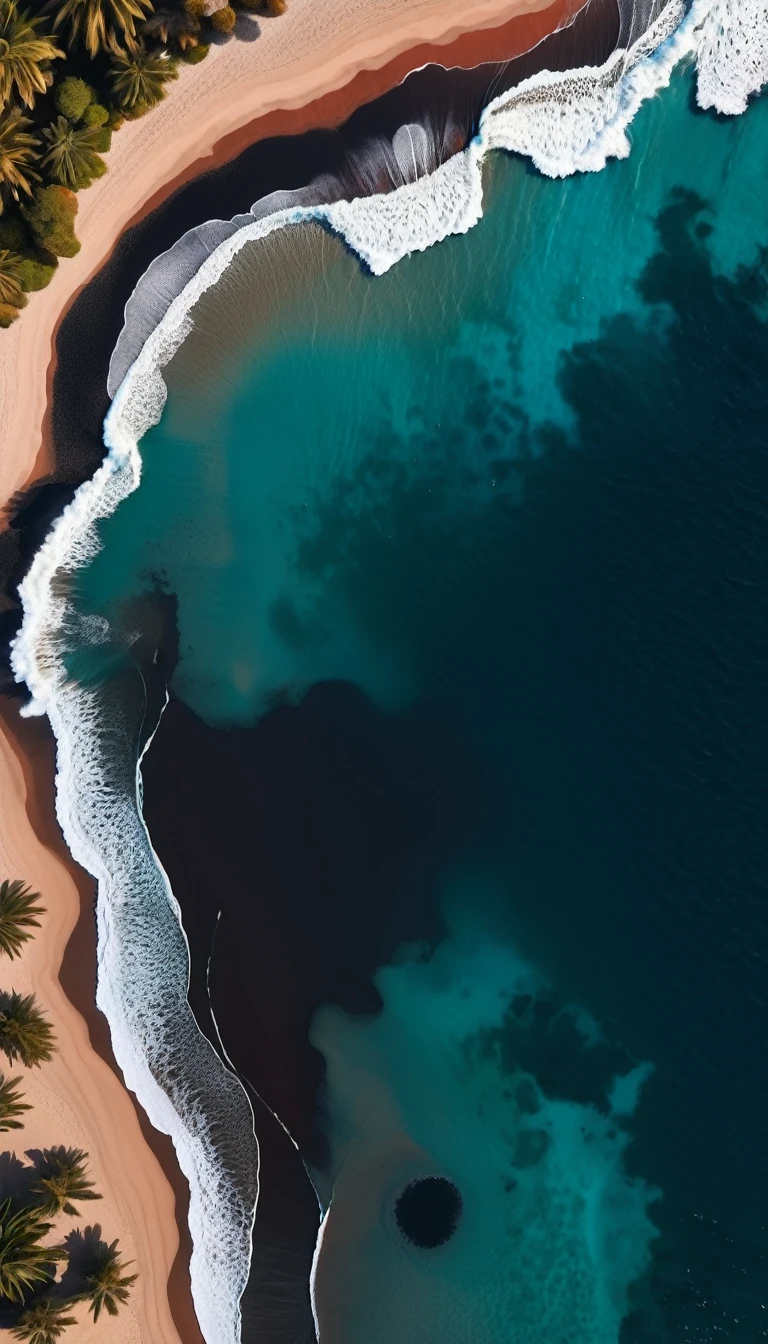 Top view,Black sand beach,Red sea,Vector