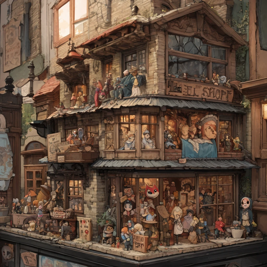 ((anime:1.4,figure)),(masterpiece, Highest quality, Highest quality),(Super detailed, The absolute solution),((16K, High resolution)), (((Retro townscape, Depicting the nostalgic streetscape of the 1950s, Characterized by cobblestone streets and vintage buildings, The architecture includes a brick and stone facade., A mask shop decorated with signs and show windows symbolizing the era, Elements like old-fashioned lampposts, ))), ((anime:1.4, figure)),(masterpiece, Highest quality, Highest quality),(Super detailed, The absolute solution),((16K, High resolution)) break {Lofi Art, Laurie Griesley's style, Makoto Shinkai&#39;s Style, anime aesthetic}, break { (Generates images with over 40 million pixels of information with the detailed texture of films shot with Sony SLR cameras。).}